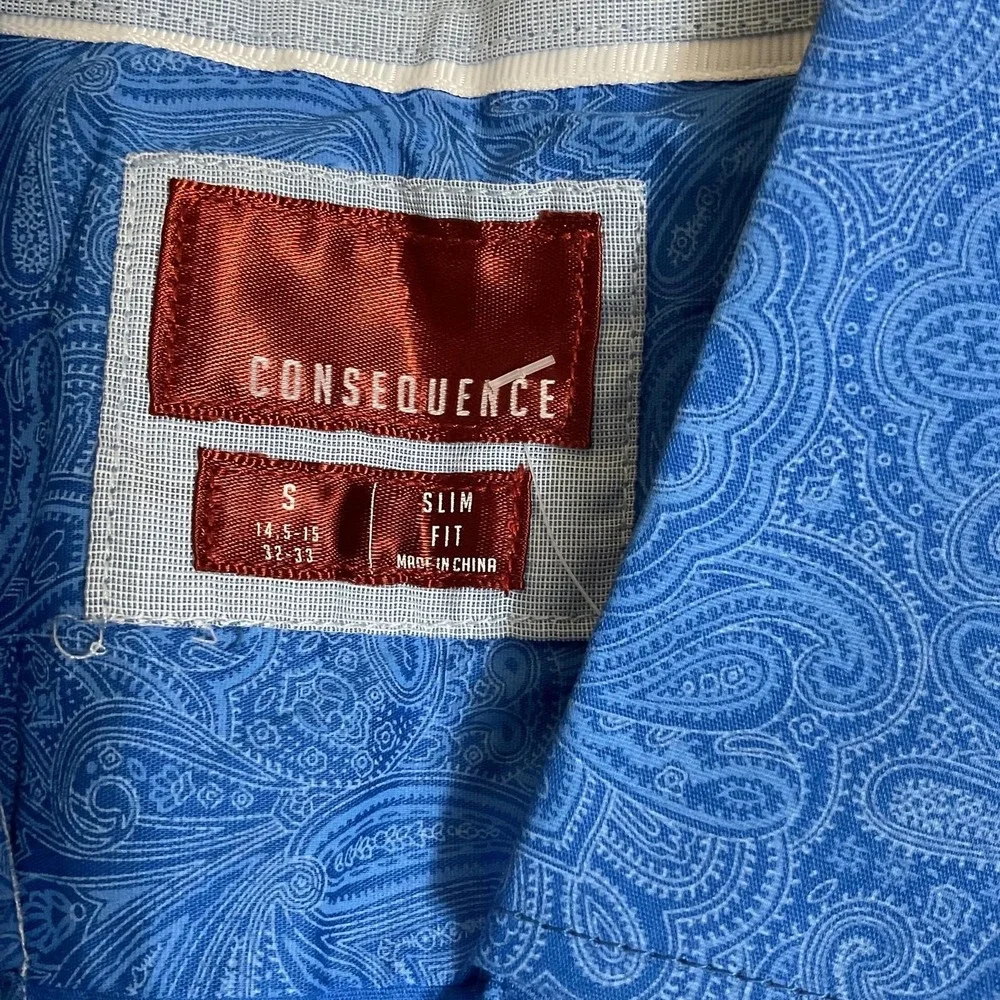 Consequence Paisley slim fit‎ Button Down blue men's Shirt S